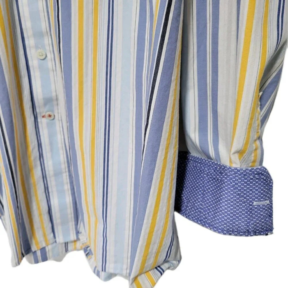 Izod Button Down Shirt XL Mens Long Sleeve Blue Yellow Striped